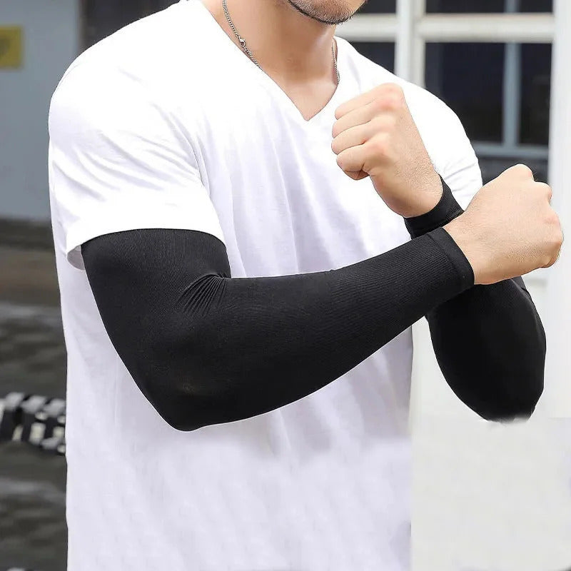 防晒冰袖女2pcs Outdoor Cycling Long Finger Ice Silk Cool Arm Sleeves Ice Silk Sleeves Breathable Quick Dry UV Sunscreen Cuff Accessories