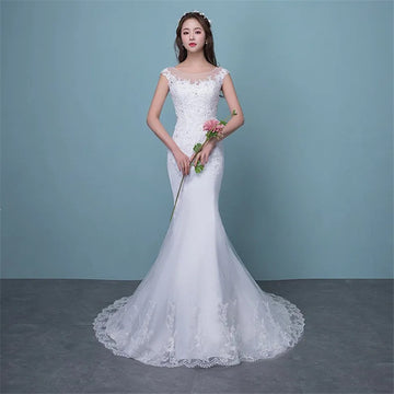 礼服女Y&M Novias Illusion Sexy Mermaid Wedding Dress New Style Korean Lace Appliques Sequined Fishtail Bride Princess estidos de noiva