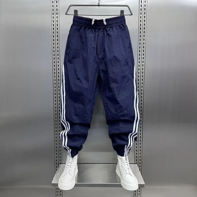 休闲裤男2024 New Autumn Striped Quick-Dry Men's Casual Pants Versatile Loose-Fit Cropped Trendy Sweatpants Interchangeable Pants