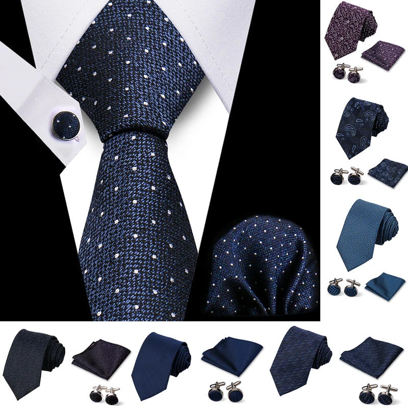 领带男Man Tie Set Luxury 8CM Necktie For Men Business Pocket Square Cufflinks 3pcs Set Suit For Wedding Groom Groomsman Shirts Gravata