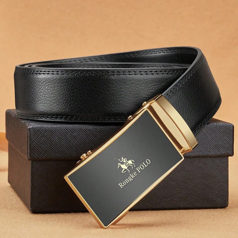腰带Men’s Black Leather Belt, Genuine Leather Adjustable Buckle, Business and Casual Dress Belt, Stylish Waist Belt