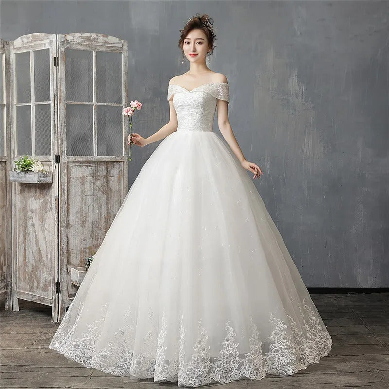 礼服女Sequined Boat neck Off Shoulder Ivory Wedding Dress 2023 New style Vestido De Noiva For Wedding Robe De Mariage Bride Dress