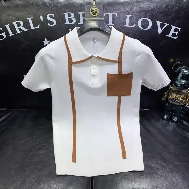 POLO男2024 Summer Thin Knit Short Sleeve Men's Polo Shirt Lapel T-Shirt Youth Half Sleeve Sweater Men's Slims You Smooths Your Silhoue