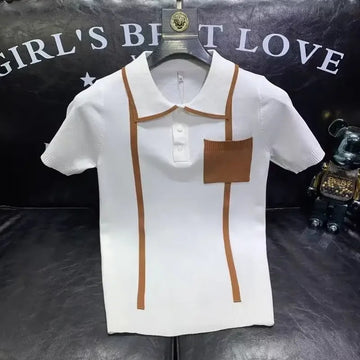 POLO男2024 Summer Thin Knit Short Sleeve Men's Polo Shirt Lapel T-Shirt Youth Half Sleeve Sweater Men's Slims You Smooths Your Silhoue