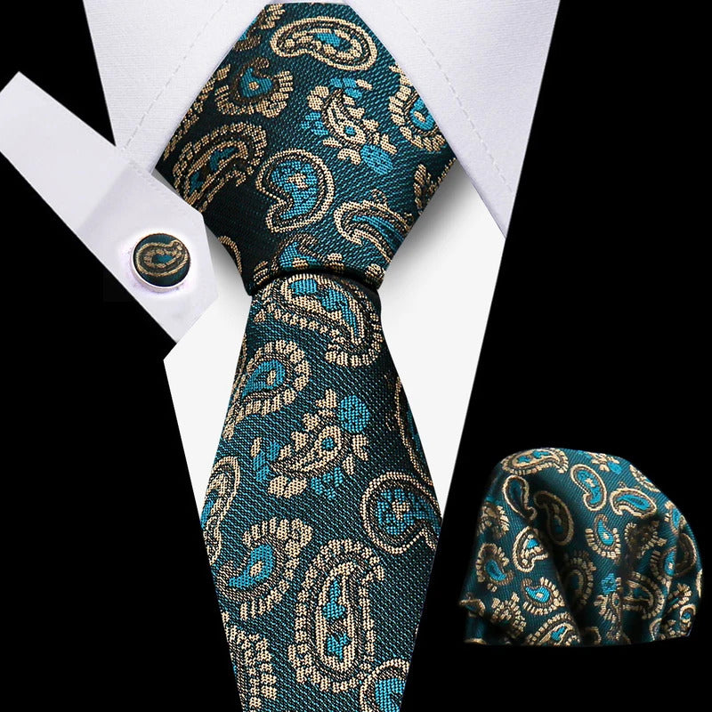 领带男Man Tie Set Luxury 8CM Necktie For Men Business Pocket Square Cufflinks 3pcs Set Suit For Wedding Groom Groomsman Shirts Gravata
