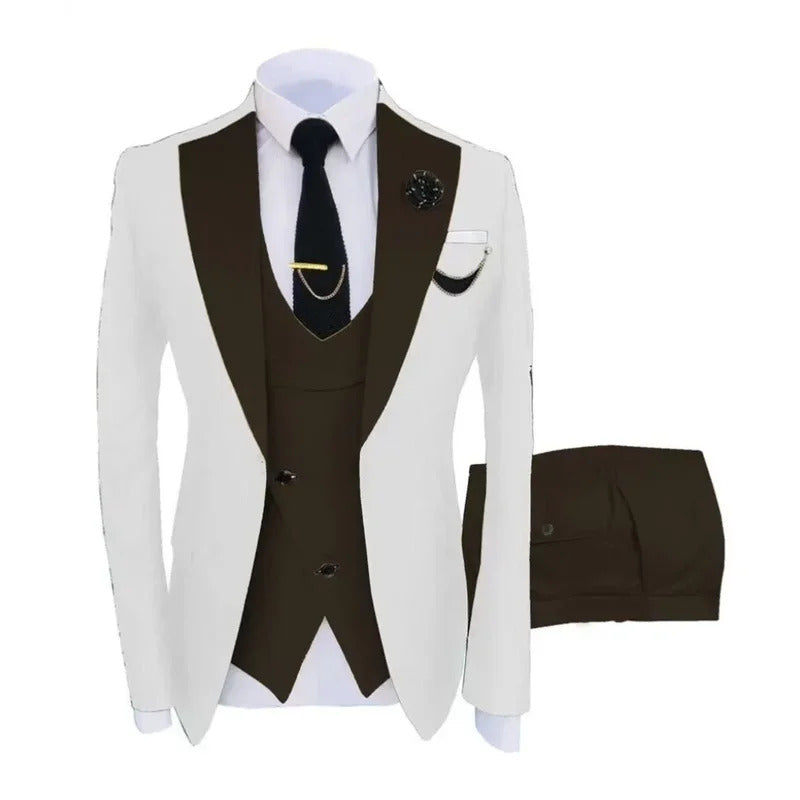 礼服男Formal Men Elegant Simple 3 Pieces Blazer Vest Pants Sets 1 Button Tuxedo Suits Slim Fit Tuxedo Suit  Fashion Wedding Party