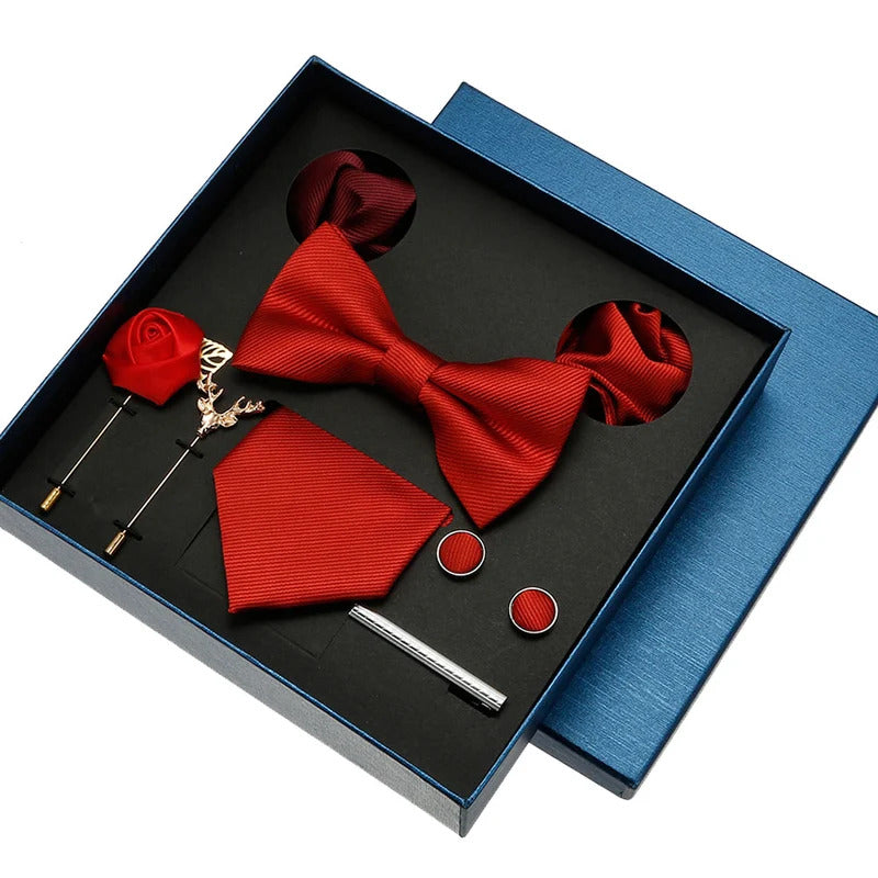 领带男Tie Pocket Square Set Box Gift For Men Women Wedding Party Business Neck Tie Cufflinks Brooch Handky Solid Color Wholesale