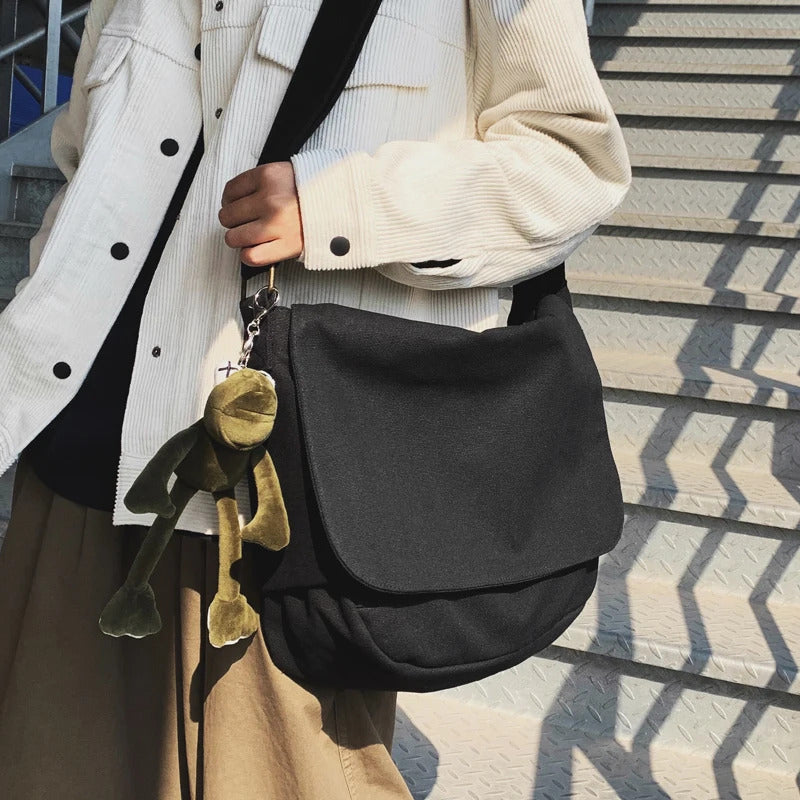 包包男Japanese solid color large-capacity canvas bag male Harajuku postman bag tide leisure student  shoulder bagmessengerbag