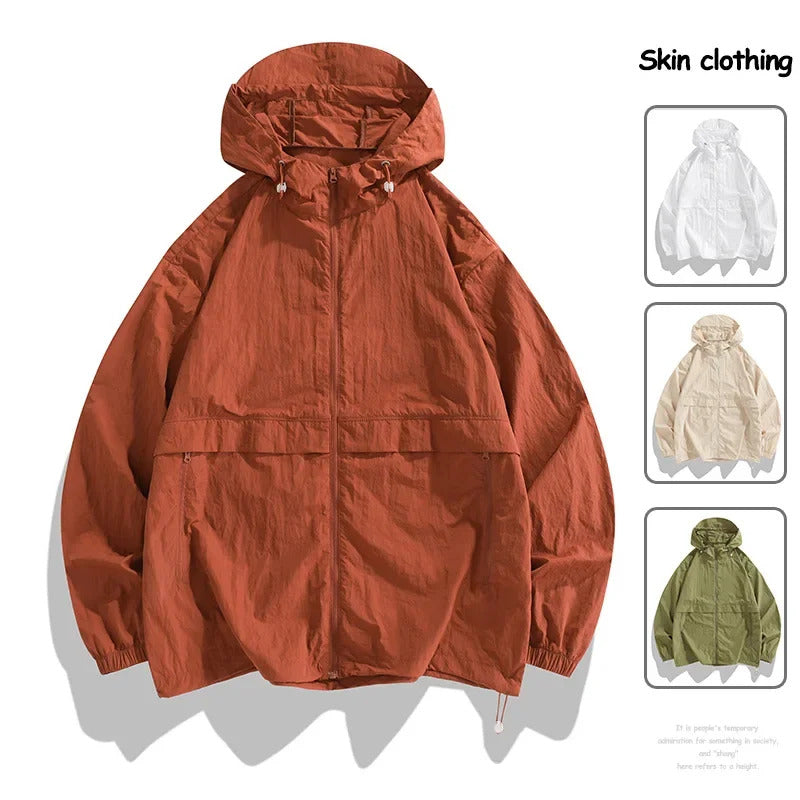 防晒衣男Summer New Men's Women's Ice Silk Hooded Sunscreen Clothes Loose Fit Outdoor Skin Clothes Jacket Thin Lightweight