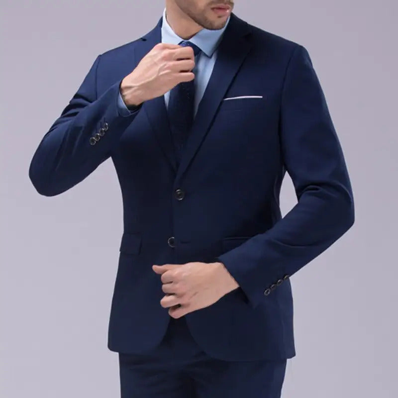 商务装男1 Set Trendy Men Suit Set Male Groom Suit Lapel Slimming Single Breasted Suit  Fine Stitching